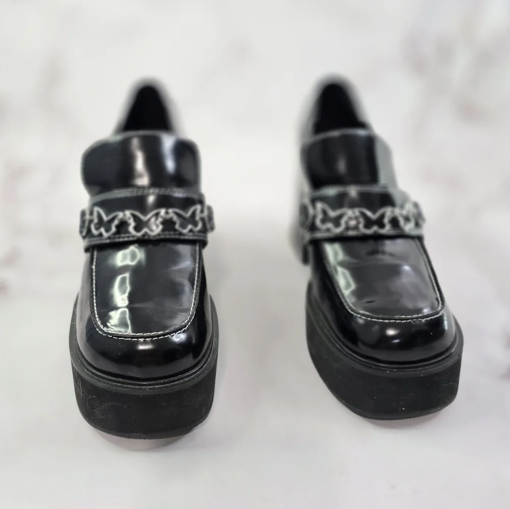 Delias Dolls Kill Loafer Women 10 Black Patent There She Platform Butterfly Shoe - Picture 2 of 11